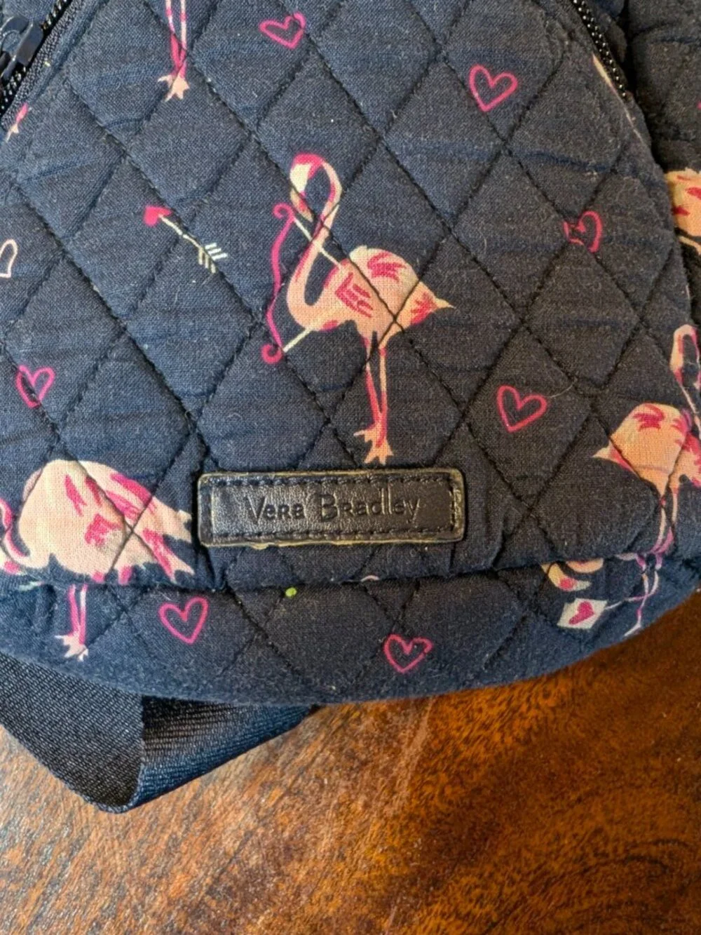 Vera Bradley Flamingo Quilted Sling Bag Navy Pink Crossbody with Zipper Charm - Picture 3 of 8